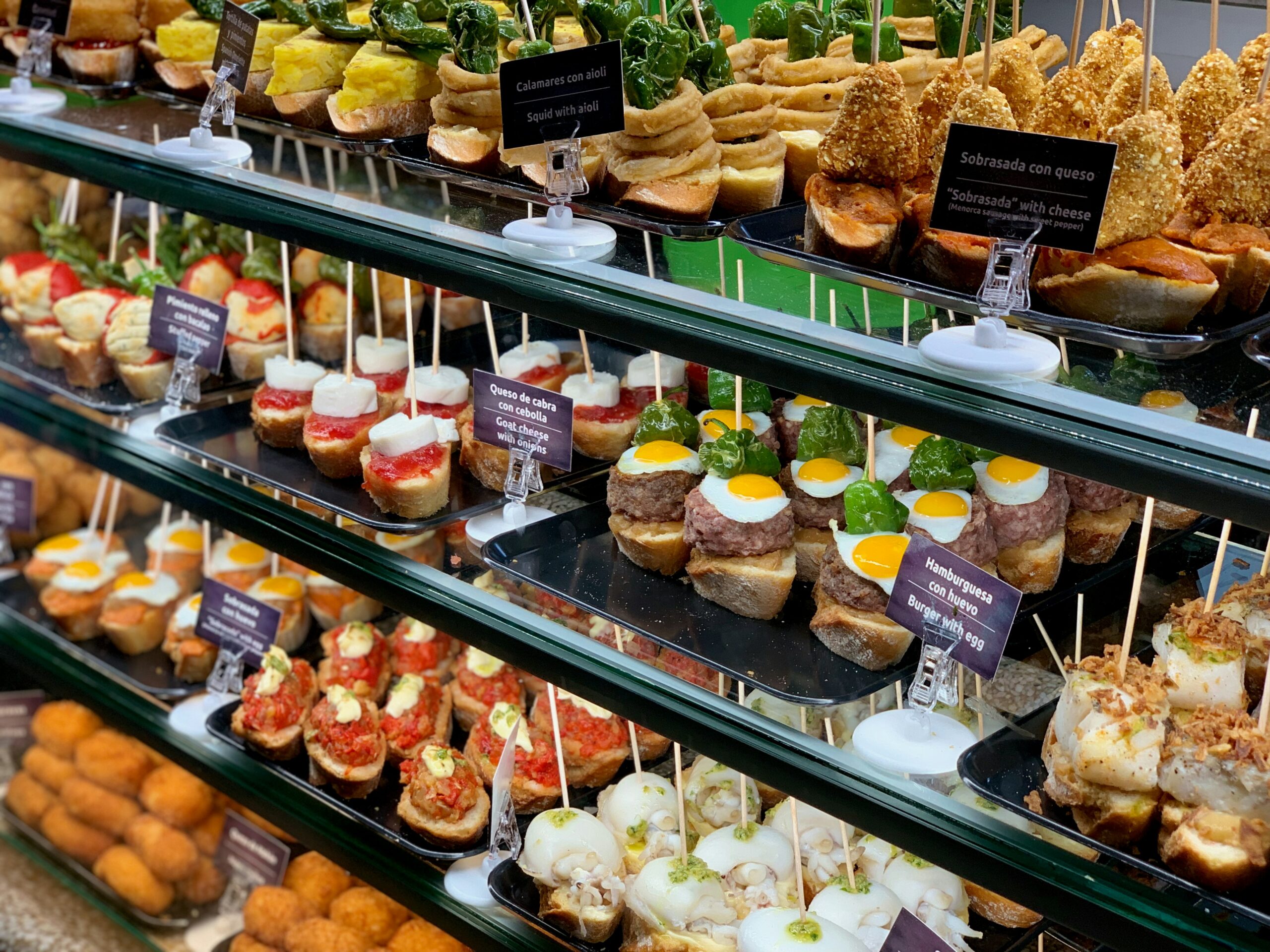 Display case with several tapas
