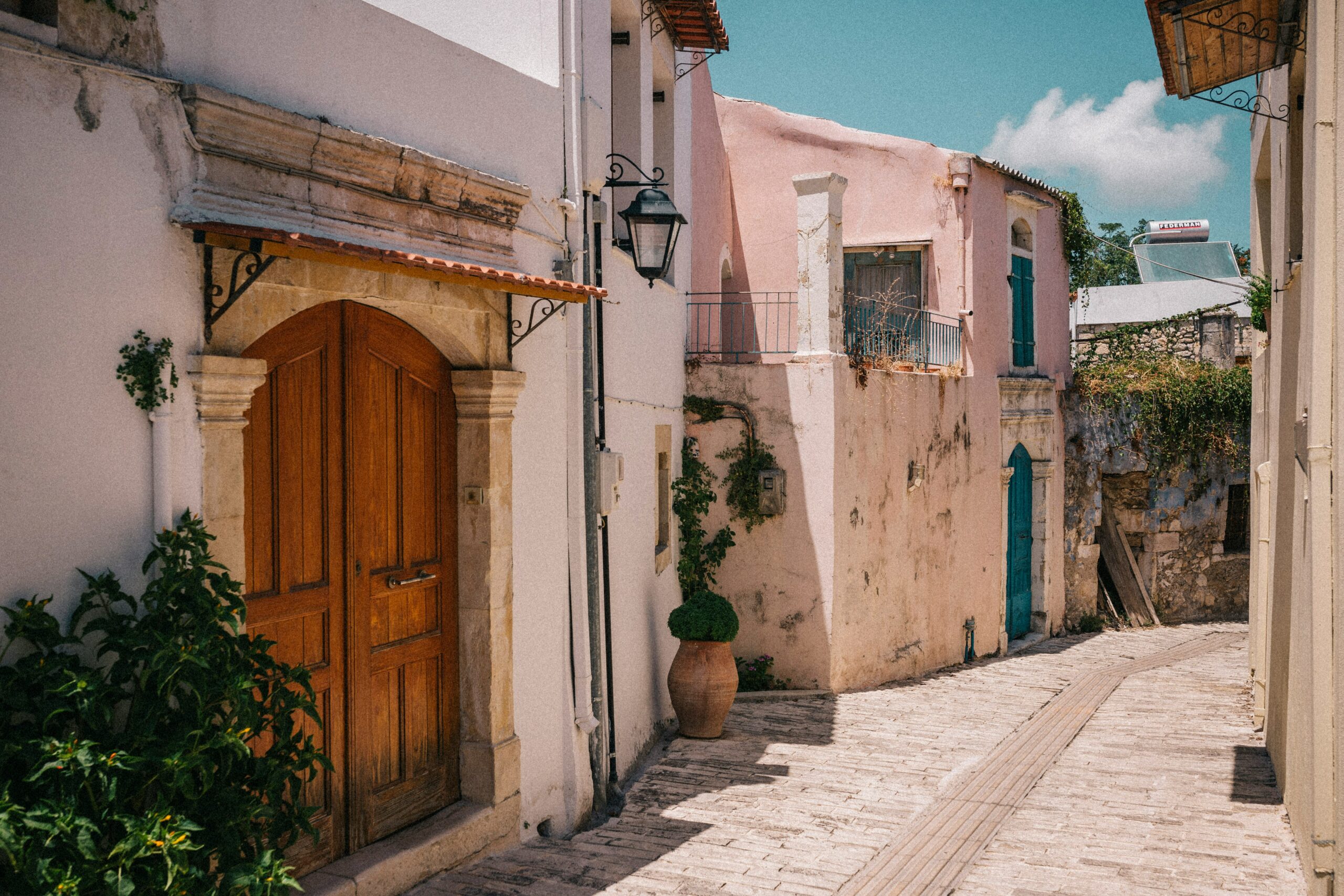 A quiet street without pedestrians in Crete